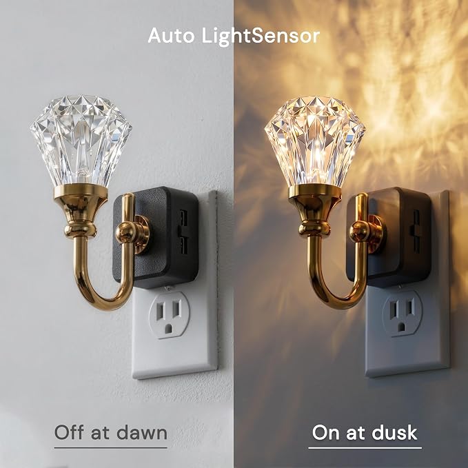 L LOHAS LED Night Lights Plug into Wall, 3000K Soft Warm Night Light | 2 Pack Decor Floral Night Lights,Auto Sensor,0-100LM Adjustable,Rotatable Plug in Nightlight for Bedroom,Nursery,Hallway,Gift