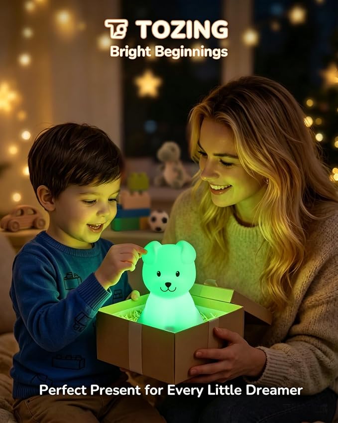 Night Light for Kids, LED Puppy Squishy Animal Lamp for Baby, Soft Silicone Dimmable Bedside Touch Light with Timer, Battery Rechargeable Nightlight Boys Gifts Toddler Room Decor 4.53 x 1.81 x 4.13 in