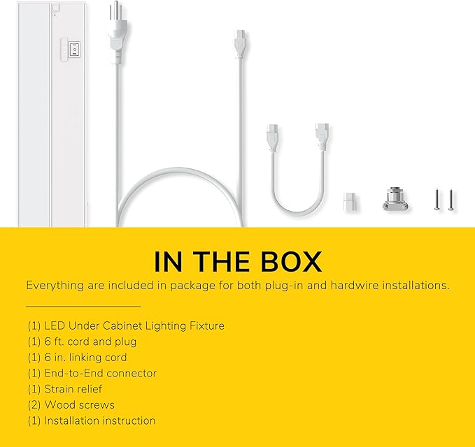 Getinlight 48-inch 3 Color Levels LED Under Cabinet Lighting, Hardwired or Plugged-in, Selectable White 2700K/3000K/4000K, Dimmable, White Finished, IN-0210-6