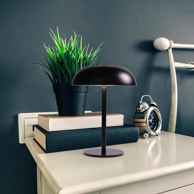 2 Pack Cordless Mushroom Table Lamp, Rechargeable, Dimmable 3 Color, Black | Small, 8.46in, Portable, Easy to Assemble, Metal Structure, Rechargeable, Suitable for Bedroom, Café, and Bar Counter