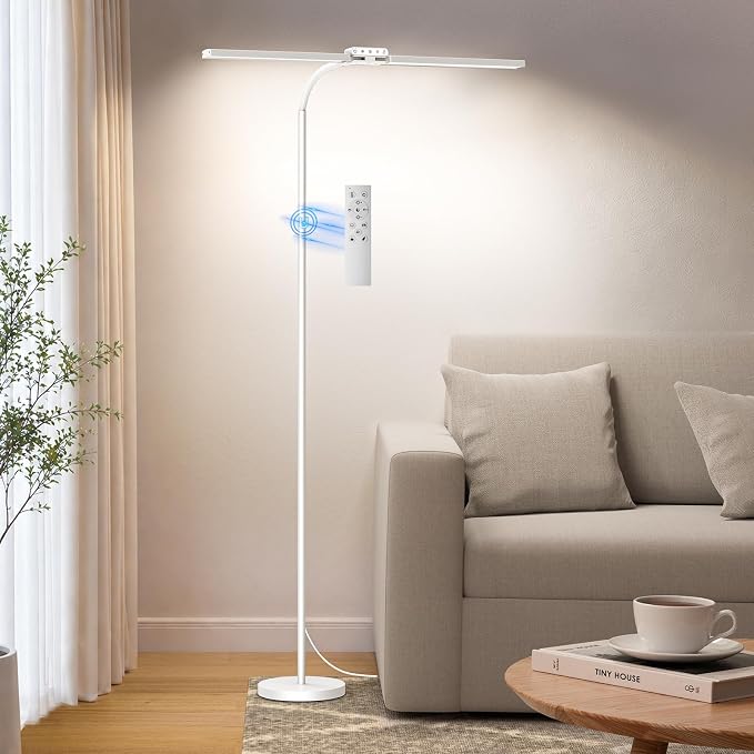LED Floor Lamp, 24W Dual Head Dimmable Standing Lamp with Remote & Touch Control, Adjustable Gooseneck, 3000K-6500K Modern Reading Lamp for Living Room, Bedroom, Office & Crafts
