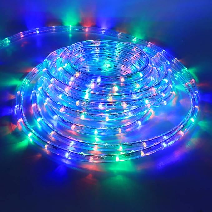 3.3ft 2-Wire Waterproof LED Rope Light Kit, 1/2" Rope Lights, 110V-120V PVC 30 LED/M Tube Lights Strip for Background Lighting, Outdoor Decorative Lighting, Christmas(Multi-Color)