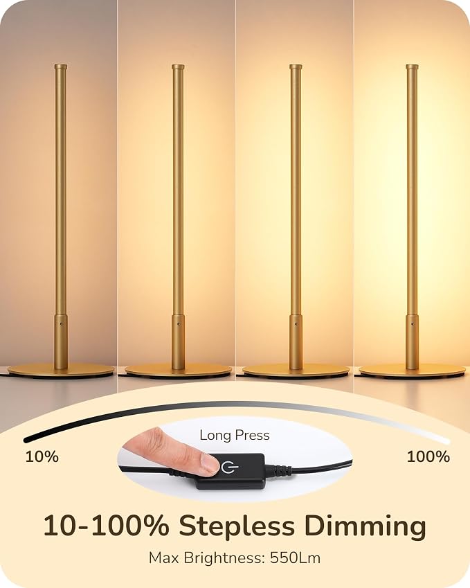 EDISHINE LED Table Lamp Set of 2, Modern Desk Lamps for Living Room, Gold | Stepless Dimmable, Metal Finish, 3 Color Temperature, 6W, Ideal for Bedroom, Corner