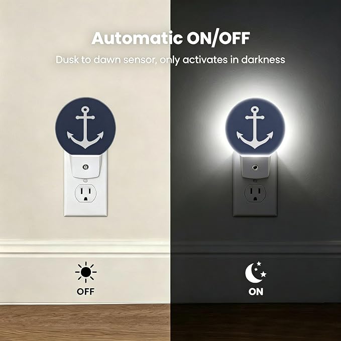 LED Night Light Anchor Night Lights Plug into Wall Auto on/Off | Marine Navigation Navy Blue Plug-in Night Light with Dusk to Dawn Sensor, Energy Saving Nightlight for Hallway Kitchen