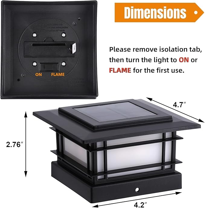 Dynaming 4x4 Solar Post Cap Lights Outdoor with Flickering Flame Light, 12 Pack Black Shell Fence Post Solar Lights Fit Vinyl/Wooden Posts, Brightness LED Lighting Decor for Garden Deck Patio