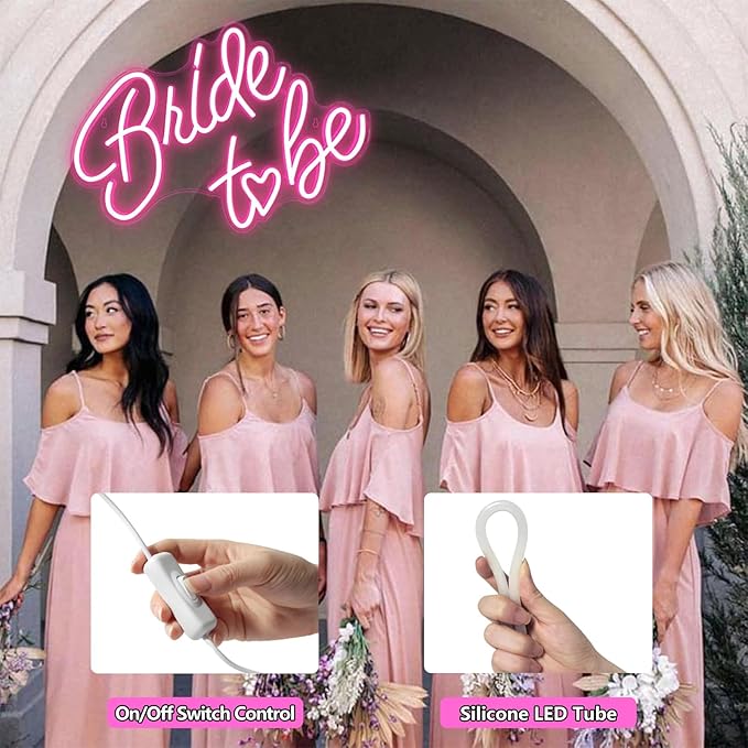 Bride to be Neon Sign, Pink LED Neon Light Signs USB Wedding Light Signs for Bridal Shower Bachelorette Engagement Party Backdrop