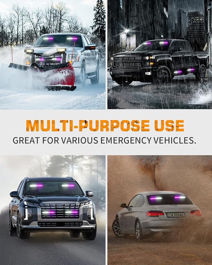 2x 10.7 inch 24 LED Strobe Lights Purple White Emergency Lights | Warning Safety Dash/Side/Front/Rear Windshield Light Bar Traffic Advisor Bar for Escort Vehicles Tow/Plow Trucks