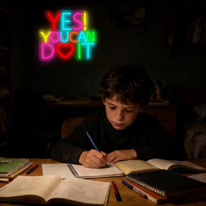 Yes You Can Do It Neon Sign for Bedroom Wall Decor | Dimmable motivational neon light, teen bedroom office desk decor, encouraging birthday gift for students, size 11.8*10.2 in