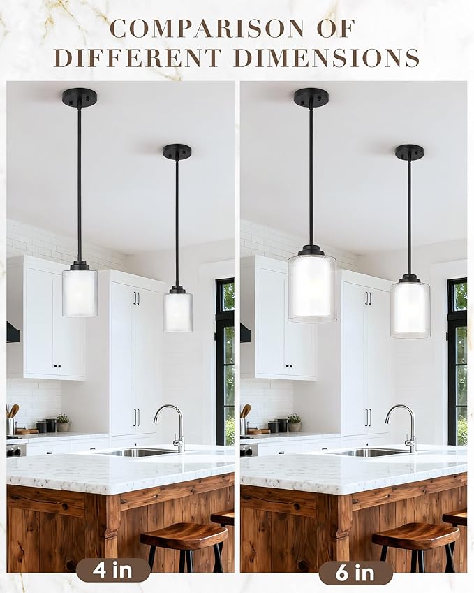 TENGXIN Modern Pendant Light,6 Inch Matte Black Pendant Lights Kitchen Island,Farmhouse Pendant Lighting for Dining Room Bedroom Bar Office,TXPLBK02-L