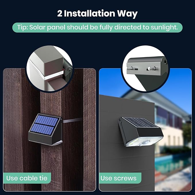 Solar Wall Lights Outdoor, 3000K 4000K Solar Fence Lights with Motion Sensor, 3 Modes,1000LM Dimmable Fence Light Solar Powered for Outside Yard Deck Step, 2pcs