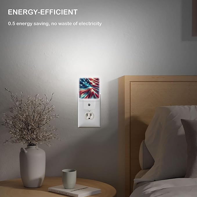 LED Night Light Lamp with Smart Sensor Dusk to Dawn Sensor,Swirling Motion Blurred Effect American Flag Patriotic Symbol Night Light Daylight White,0.5W Plug-into Wall for Adults,Bedroom