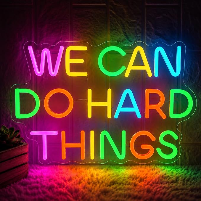 We Can Do Hard Things Neon Sign, Motivational LED Classroom Neon Light | Dimmable USB Powered Colorful Neon Light for Inspirational Classroom, Bedroom, Dorm, Office Decor, Teacher Gift, Student Gift
