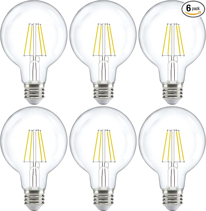 Sunco 6 Pack G25 LED Light Bulbs, Filament Edison Globe, Vanity Lighting Bulb for Bathroom Bedroom, 500 LM, 5W (60W Equivalent), 5000K Daylight, Dimmable, E26 Base, Clear UL
