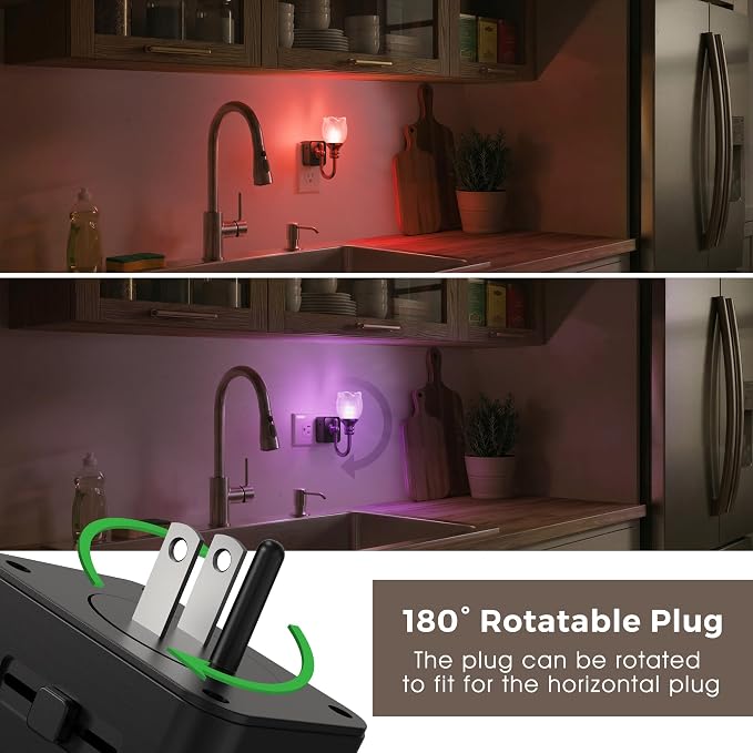 L LOHAS LED Night Lights Plug into Wall | RGB Floral Night Lights with Dusk to Dawn Sensor, 0-100lm Adjustable Brightness, for Hallway Bedroom Stairway