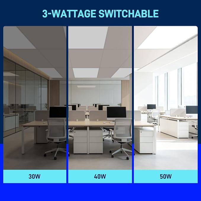 hykolity 2x2 LED Flat Panel Troffer Light,Dimmable ETL,Drop Ceiling 2 Pack | 30/40/50W Selectable 0-10V Dimmable 5000K 5800LM Recessed Light for Office Classroom Hospital Garage Replaces 2-Lamp Fixture