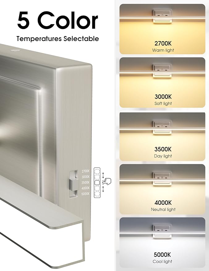 VOLISUN Modern Bathroom Vanity Light 48 inch, Rotatable, 30W Dimmable 5CCT Led Bathroom Light Fixture Over Mirror, Brushed Nickel Bar Vanity Light for Bathroom Mirror Cabinets-ETL Certificated
