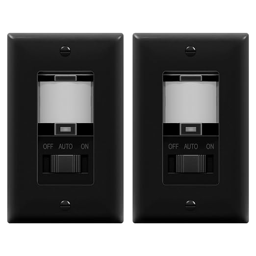 TOPGREENER in Wall PIR Motion Sensor Light Switch, Need Neutral Wire, 2Pack | Single Pole Occupancy Sensor Switch, On/Off Override, 4A,500W, Motion-Activated Switch,Wall Plate Included,UL-listed,Black