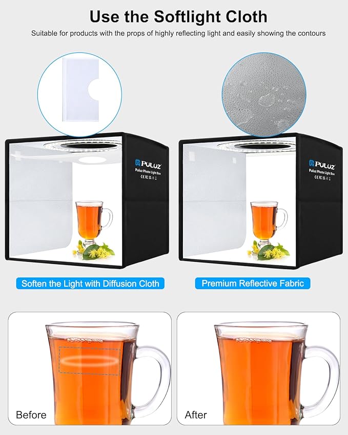 Photo Studio Light Box, PULUZ Mini Folding Lightbox LED Ring Light Portable Photo Box Shooting Tent Box Kit 12 Colors Backdrops USB Light Box Photography for Small Items Product Photography 10"x10"