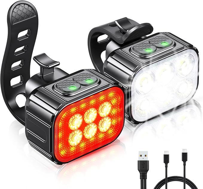 Bike Lights Super Bright, Rechargeable Bicycle Lights Set Multiple Modes, Waterproof Bike Lights for Night Riding/Cycling Safety, Front and Back Bike Reflectors Light, Long Battery Life