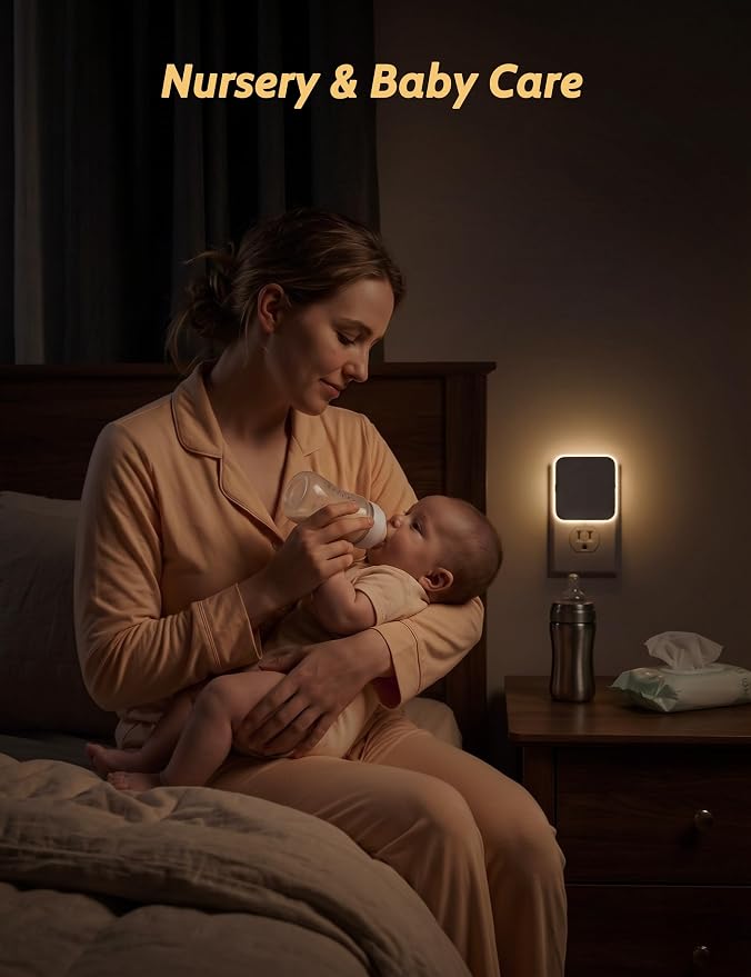 Sujeet Plug-in LED Night Light with Motion Sensor & Dusk to Dawn, 3 Color Temperatures (1800K/2700K/5700K), 5 Preset Brightness Levels, Backlit Design, 1-80LM Dimmable for Kids Bedroom, Hallway 4 Pack