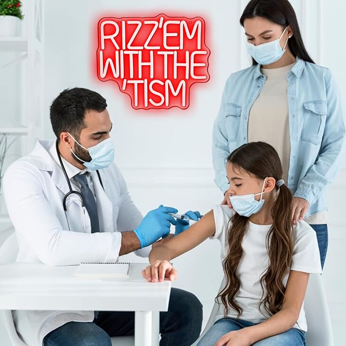 Rizz 'Em With The Tism Neon Signs for Wall Decor,Dimmable Autistic Humor Autism Awareness Neon Light,USB Neon Light for Man Cave Bedroom Kid Classroom Birthday Party Gifts (12.9 * 11in)