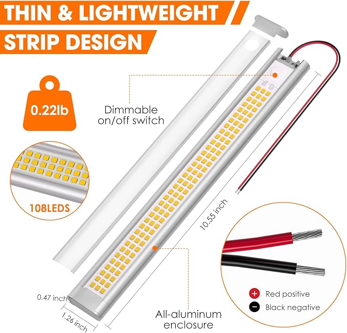 12V LED Light Strip, Enclosed Trailer Light, 12 Volt Lights, 12v LED Strip for RV Interior, Strip Lights for Cargo Trailer, Truck, Van, Shed, RV(8Pack, 4000K, Silver)