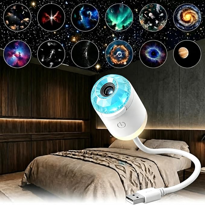 2-in-1 Galaxy Ocean HD Smart Dynamic 5D Holographic Night Light Projector | Plug and Play, USB Portable, Adjustable Brightness, 360° Rotating Design, Star Starry Sky Mini Projector for Bedroom, Blue