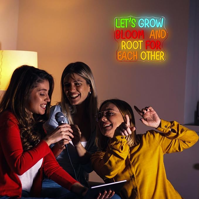 Lets Grow Bloom And Root For Each Other Wall Art Hanging Neon SIign Boho Classroom Neon Light Wall Decor for Classroom Poster Homeschool Therapy Office Playroom Decor Motivational Inclusive Class(13.3*11.4in)