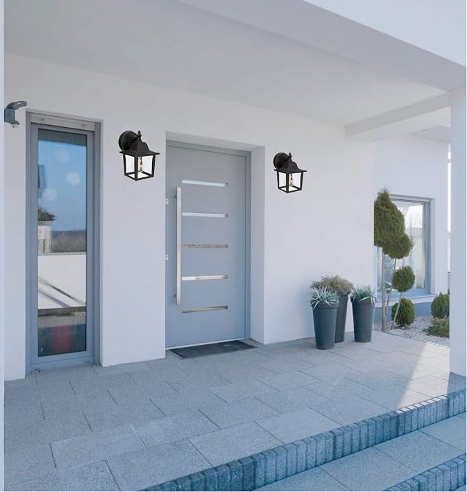 Outdoor Wall Light Fixture, Rustproof Aluminum, Glass | Exterior Porch Light Wall Sconce Lantern for House, Patio, Garage, Waterproof, E26 Socket 60W Max, Black, 1 Pack
