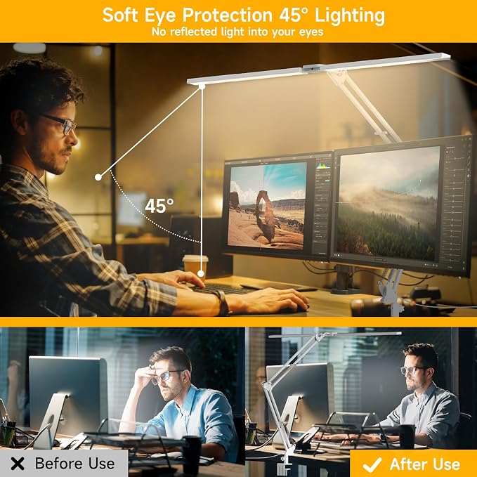Led Desk Lamp for Home Office - 2400LM Ultra Bright Desk Light -Eye Caring Desk Lamp with Clamp - Adjustable Office Lamp with Remote Control- Easy Installation - 24W White