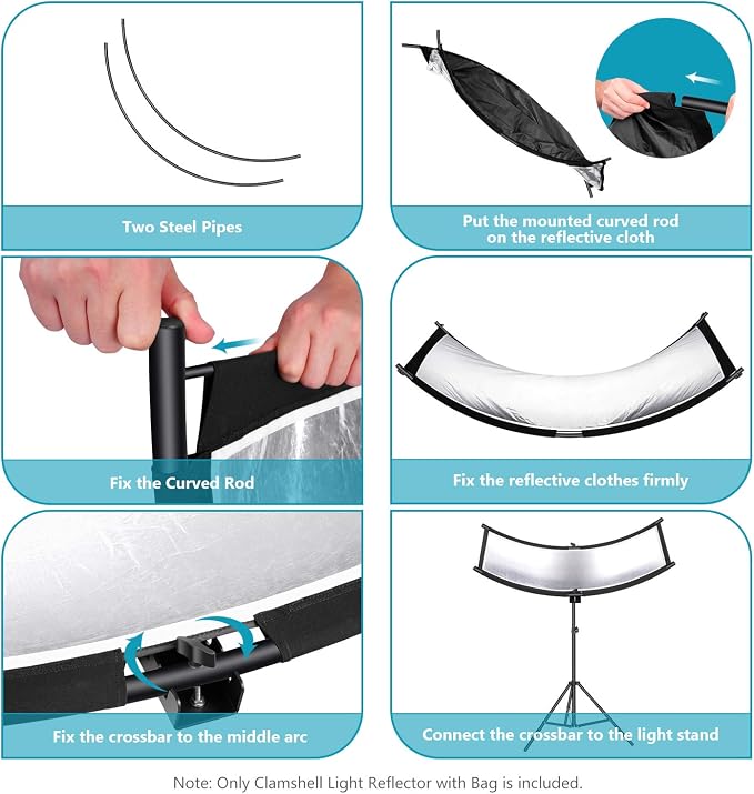 Neewer Clamshell Light Reflector Diffuser with Carrying Bag, 39”×18”/100x45cm Photography Curved Lighting Reflector for Photo Studio Photography, Black/White/Gold/Silver Colors (Stand Not Included)