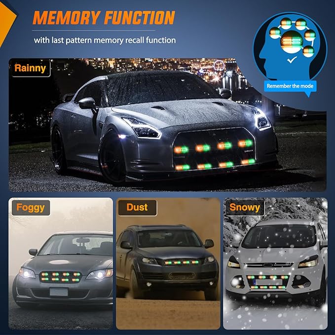 Nilight 8PCS Led Strobe Lights with Controller 12V 24V Sync Feature Amber Green Light 12 24 LED Surface Mount Emergency Hazard Warning for Vehicle Car Truck RV ATV