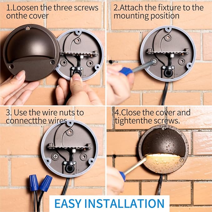 LED Low Voltage Deck Lights 2700K Landscape Railing Fence Light 180LM 12-24V AC/DC Aluminum Housing Outdoor Step Lights IP65 with Wire Nuts 4FT Corded ORB Finish 3.74 Inch Diameter 6-Pack