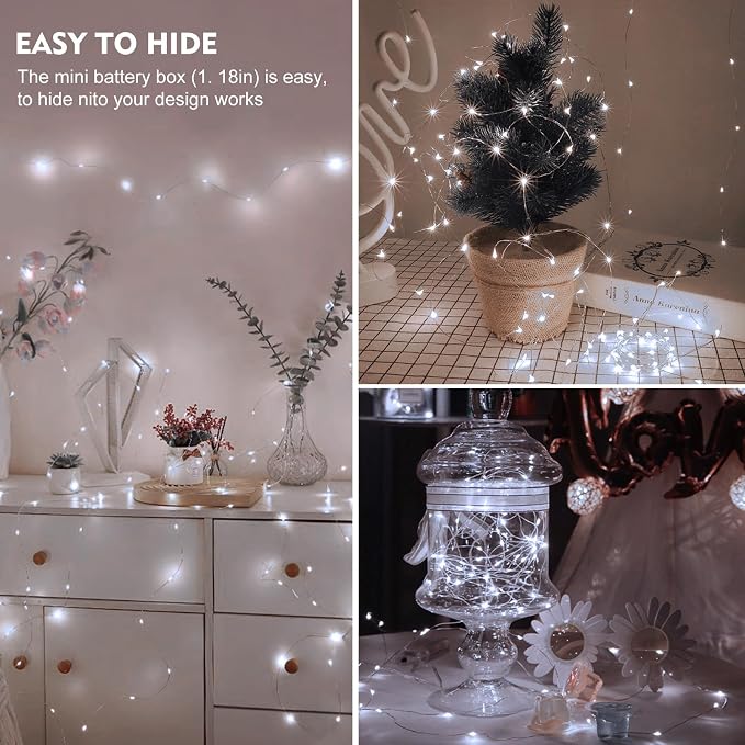 ZGWJ 24 Pack White Fairy Lights, Mini String Lights | Battery Operated 7 FT 20 LED Waterproof 3 Modes for DIY, Parties, Wedding, Halloween, Christmas Decoration