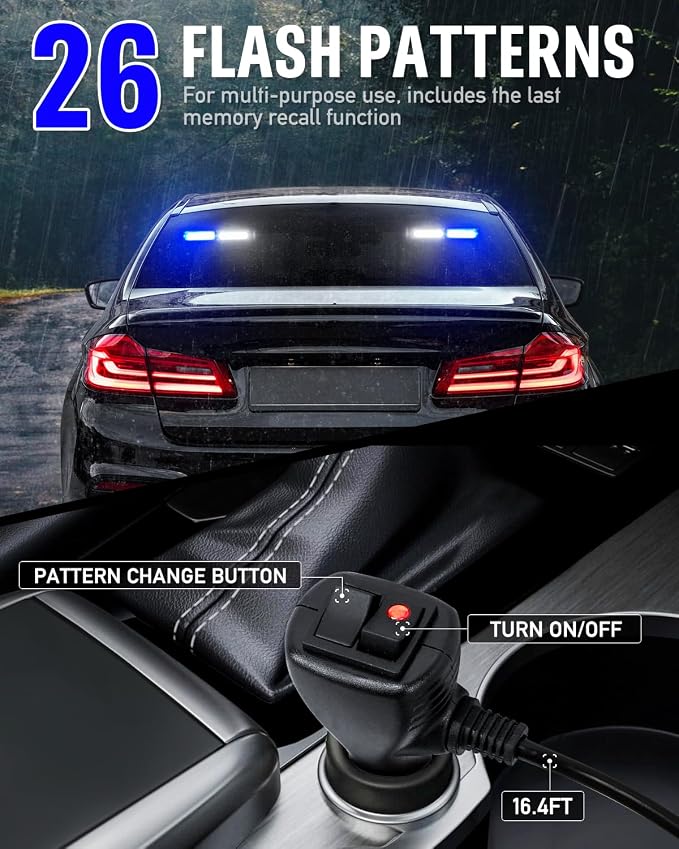 HLauto 1002L Emergency Strobe Traffic Advisor Light Bar: 40LED Dash Safety Warning Flashing Front/Rear Windshield Visor Light for Construction Vehicle, Trucks (2x10.7inch, Blue White)