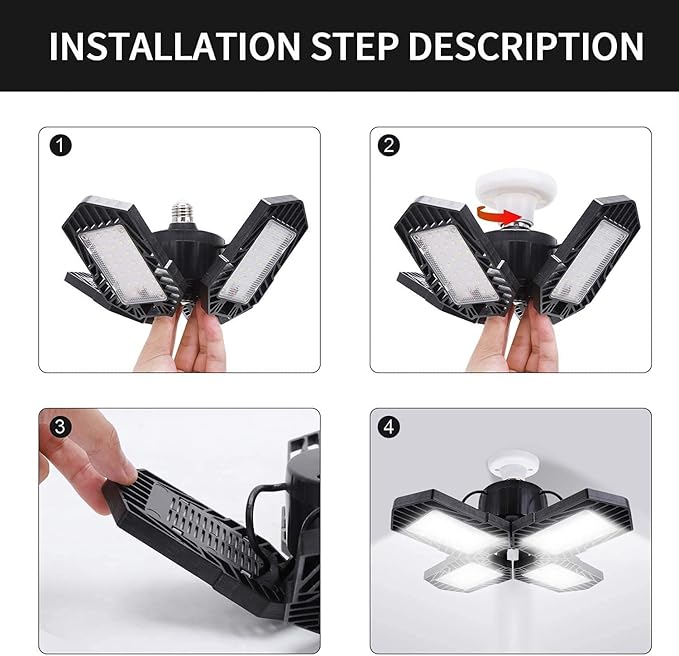 2Pack LED Garage Lights,100W Deformable LED Lighting 10000LM E26 Daylight 6000K Super Bright Adjustable Lights for Warehouse