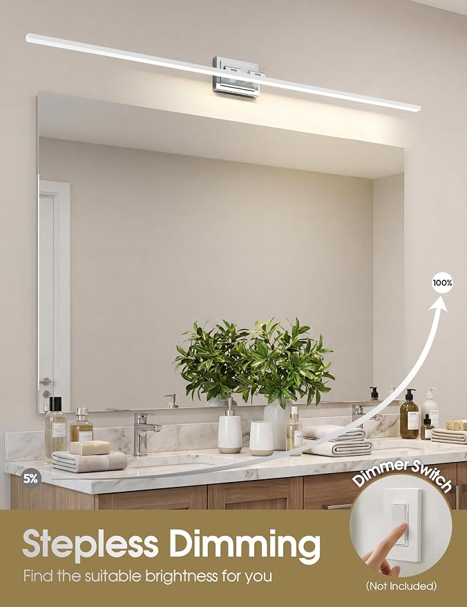 VOLISUN Modern Bathroom Vanity Light 55 inch, Rotatable, 36W Dimmable 5CCT Led Bathroom Light Fixture Over Mirror, Chrome Vanity Light for Bathroom Mirror Cabinets-ETL Certificated