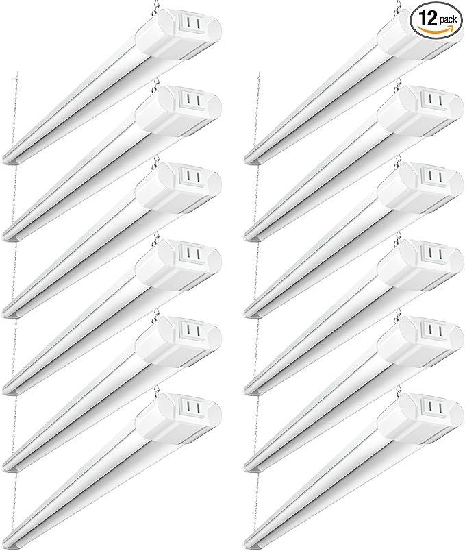 BBOUNDER 12Pack 4FT LED Shop Light, Reflector, 6500K Linkable, 40W=250W ETL | 4400LM, Surface or Hanging Mount, 48 Inch Utility Super Bright Shop Lights for Garage Workshop Car Detailing & DIYers, White