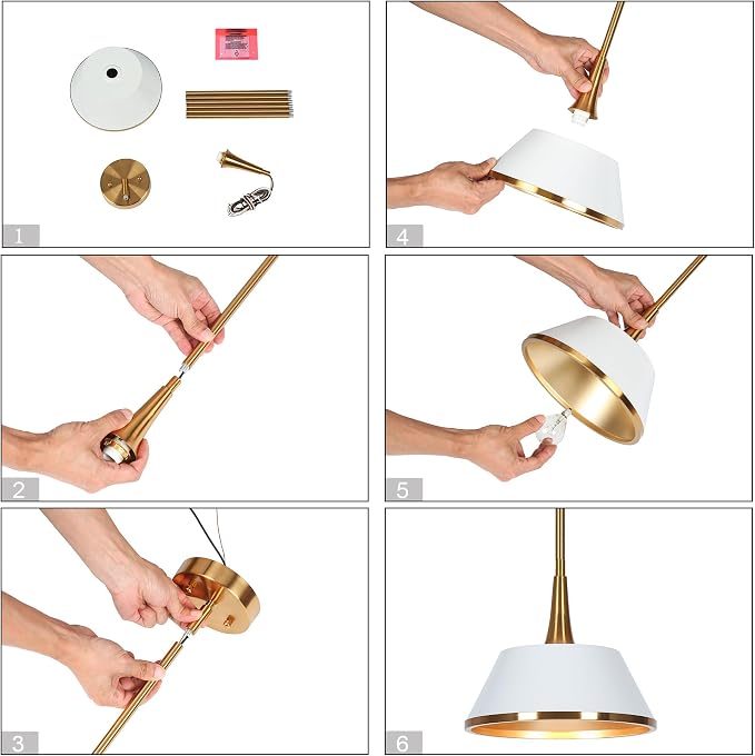 KSANA Pendant Lights Kitchen Island, 9'' White and Gold Metal Pendant Light Fixtures, Modern Plating Brass Kitchen Pendant Lighting Over Island