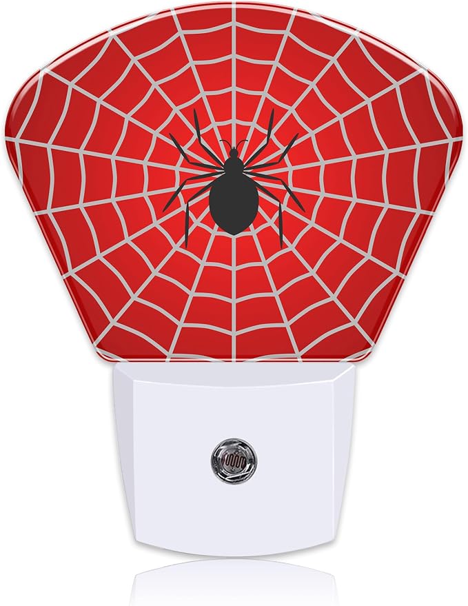 Black Spider Night Light for Kids, White Spider Web LED Night Light Plug into Wall with Dusk to Dawn Sensor for Girls Boys Women Men Room, Hallway, Kitchen, Bathroom, Stairs Decor