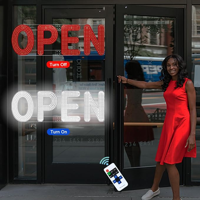 40"x14" Open Sign, LED Open Sign for Business with Remote Control, Ultra Bright Dimmable with 3 Scene Modes, Large Illuminated Sign for Storefront Window, Cafe, Bar, Restaurant, Salon (Cool White)