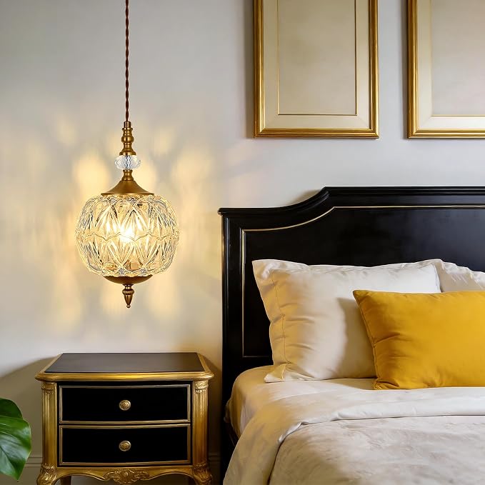 Piepooye Vintage Gold Glass Pendant Light for Kitchen Island | Antique Brushed Gold Chandelier E26 Mini Adjustable Hanging Ceiling Light Farmhouse Dining Room Bedroom Foyer Entryway