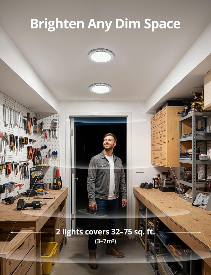 Bojim Rechargeable Motion Sensor Ceiling Lights for Closet Battery Operated | 2 Pack Magnetic Wireless Waterproof Shower Light Dimmable 3CCT No Wiring for Pantry Laundry lámparas recargables para techo