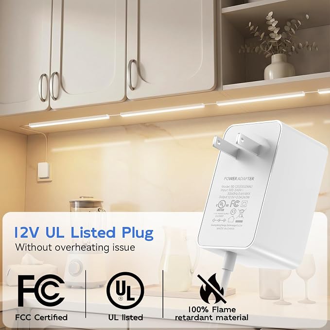 6 Pack Under Cabinet Lighting Plug in, Dimmable & 3 Color Temps 3000K-6000K | Linkable Under Cabinet Lights, 12" Inch 1800LM LED Shelf Lights, Under Counter Lights for Kitchen Cabinet, Closet, Shelf