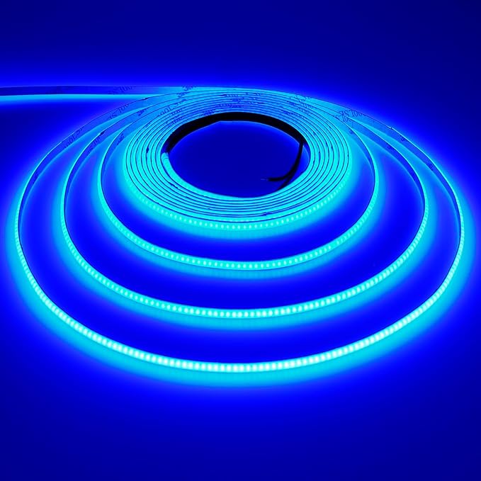 TOPAI 12V Thin 5mm Dotless Blue COB LED Strip 16.4ft Under Cabinet Light | Narrow Tape Lights, 400 LEDs/M, No Dark Spots, Flexible Cuttable, Self Adhesive Easy Install