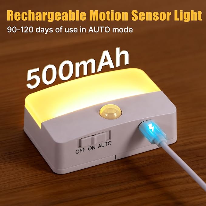 3 Pack Rechargeable Motion Sensor Stair Lights for Indoor, Wireless Battery Operated Night Light, Magnetic Led Stick On Portable Lamp for Step Hallway Closet Under Cabinet Bedroom Kitchen Bathroom