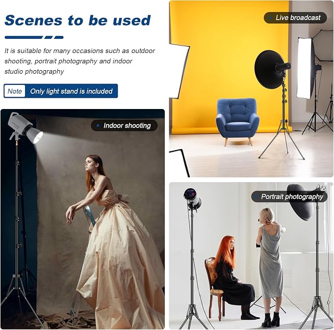 Godox Light Stand 210CM/83.9 in Extendable Photography Light Stand with 1/4” & 3/8” Universal Screw Reversible Portable Studio Lighting Tripod with Carry Bag Portable for Strobe Light Camera Softbox
