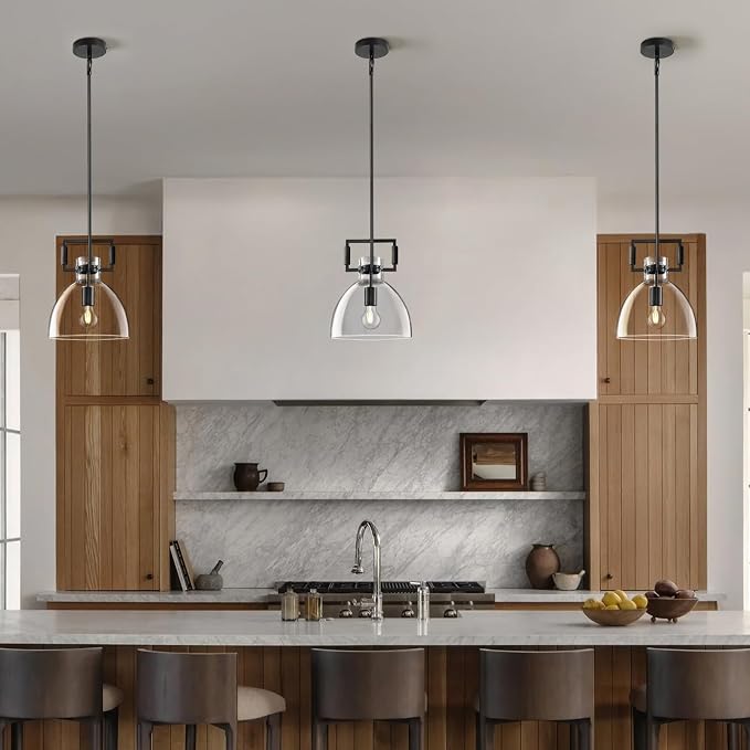 10 Inch Large Knurled Black Blown Glass Modern Kitchen Island Pendant Light Fixtures,1 Light Kitchen Island Pendant Lighting,Single Pendant Light,for Foyer, Entryway, Dining, Includes Two Bulbs