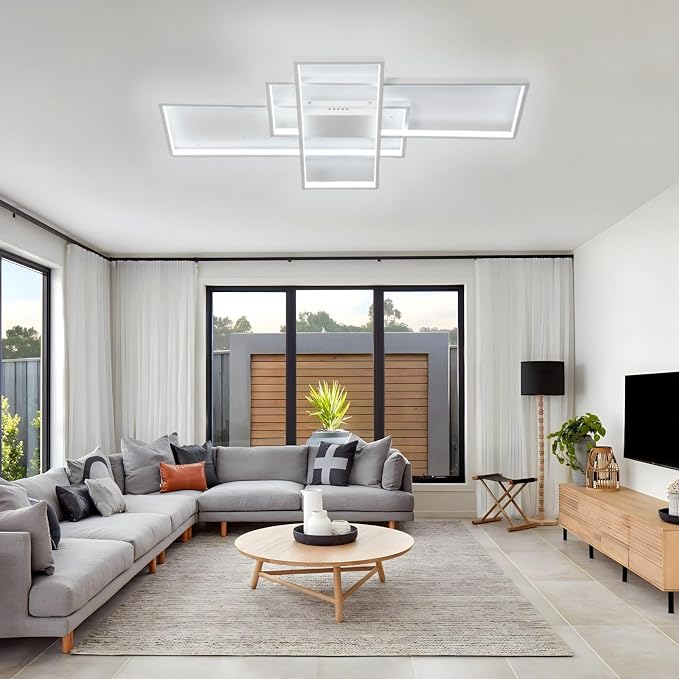 55″ 82W Modern Ceiling Light 3000-6500K Dimmable Kitchen Light Fixtures | Timer Night light Memory function Adjustable brightness color temperature Flush Mount Light Fixture remote control Bedroom