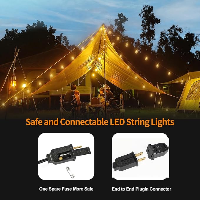 50FT S14 E12 Outdoor String Lights Waterproof Patio 24+1 (1 Spare) bulb